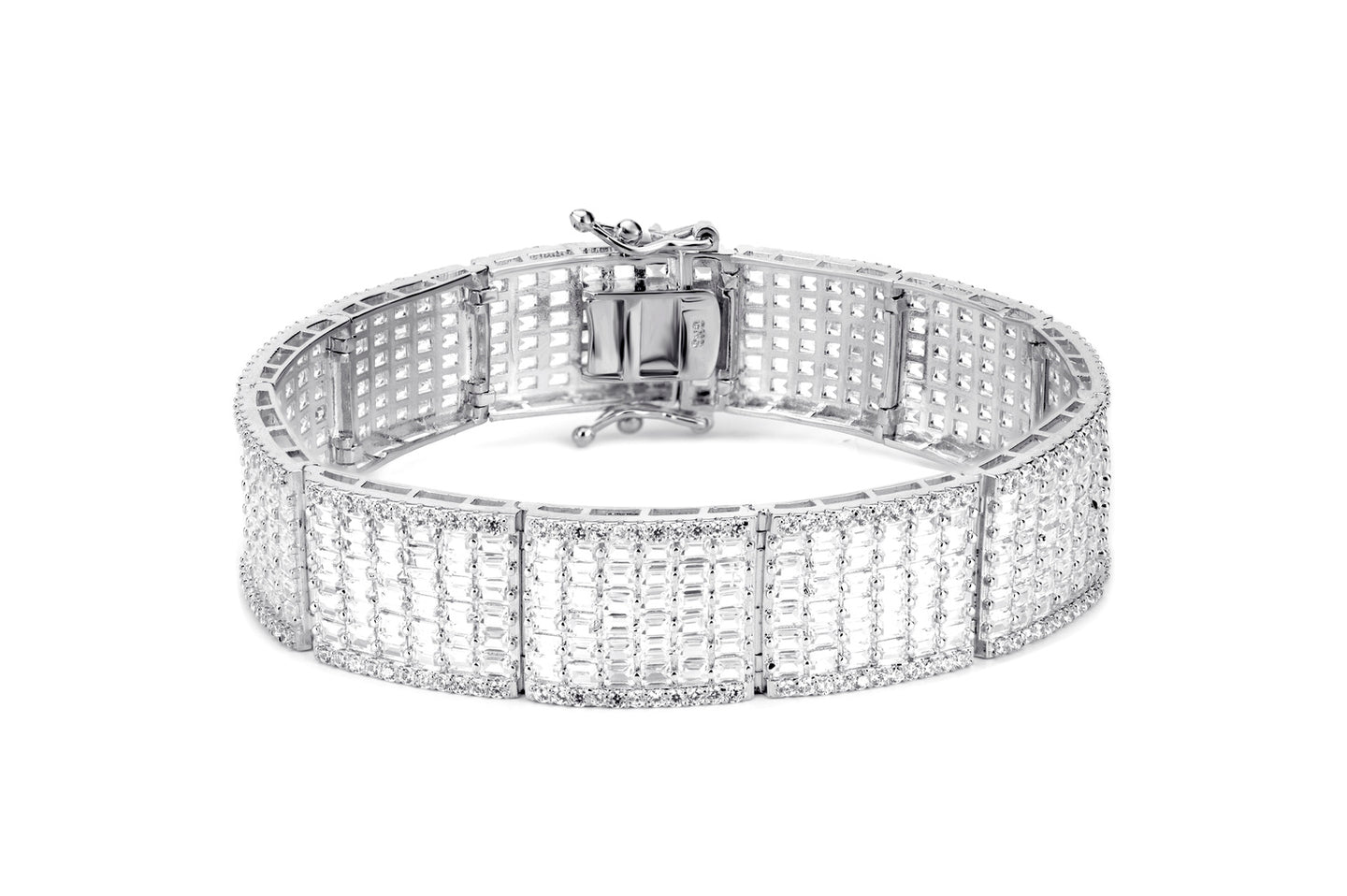 16mm White Gold Iced Baguette  Bracelet