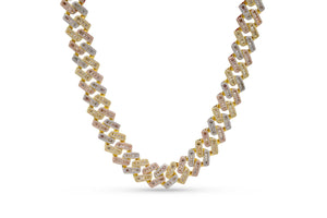 16mm Tri Colored Iced Out Baguette Styled Cuban Chain