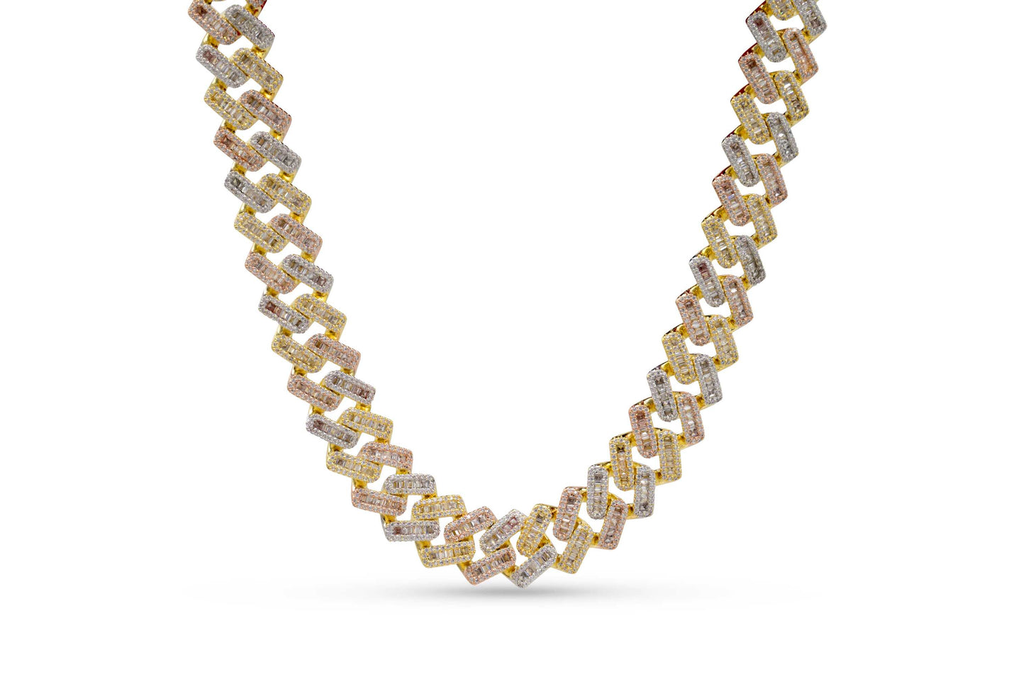 16mm Tri Colored Iced Out Baguette Styled Cuban Chain