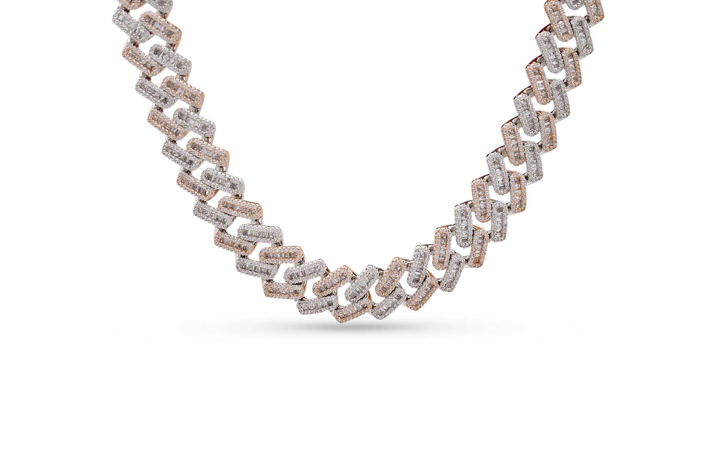 16mm White + Rose Gold Iced out Baguette Cuban Chain
