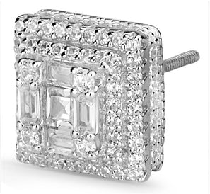 White Square Baguette Cluster Earrings