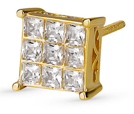 Gold Square Princess Cut Earrings